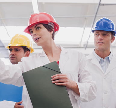 group with hard hats in a facility 