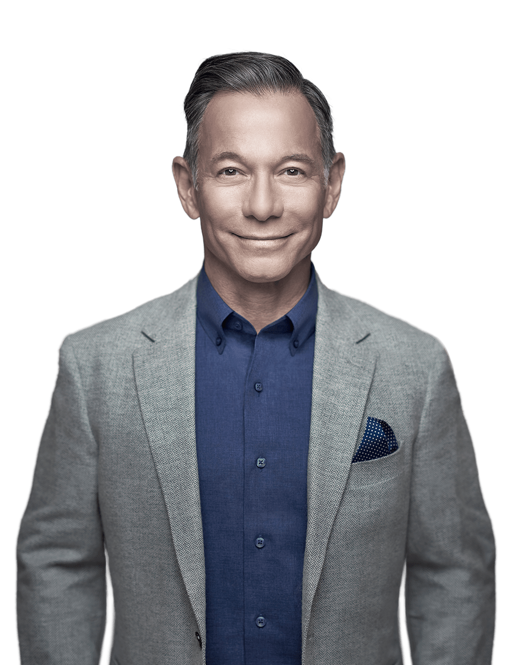 businessman with gray hair in gray suit