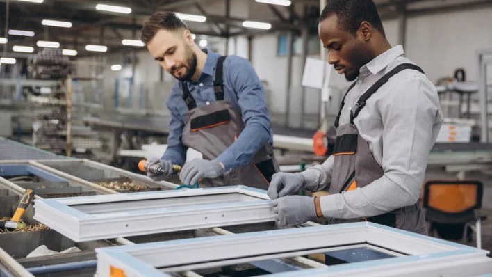 Workers on an assembly line highlight Manpower helping manufacturers address the U.S. talent shortage amid reshoring.